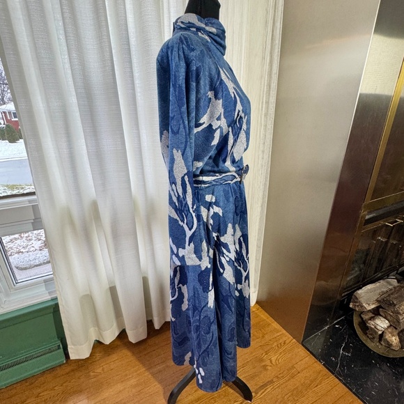 Vintage 80s dress, navy, blue, silver, grey, batwing sleeves, with belt, 8 (M) - Picture 6 of 14